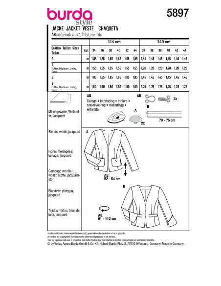 Patron Burda 5897 - Elégantes vestes