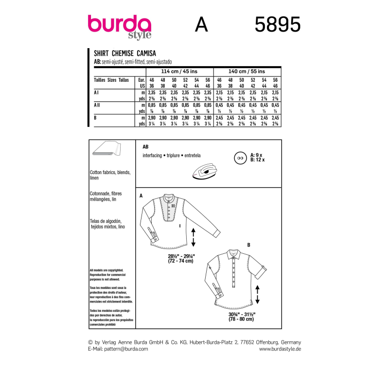 Patron Burda 5895 - Chemise