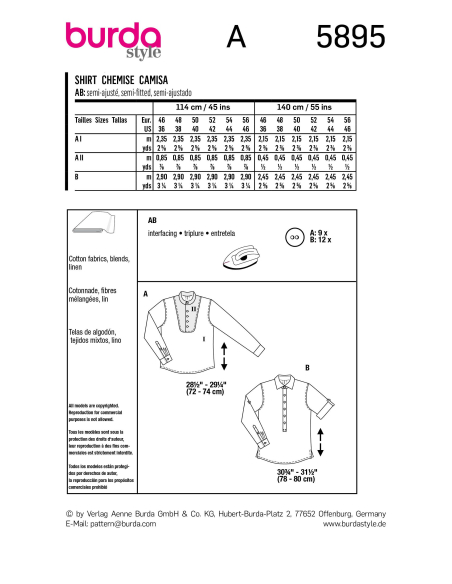 Patron Burda 5895 - Chemise