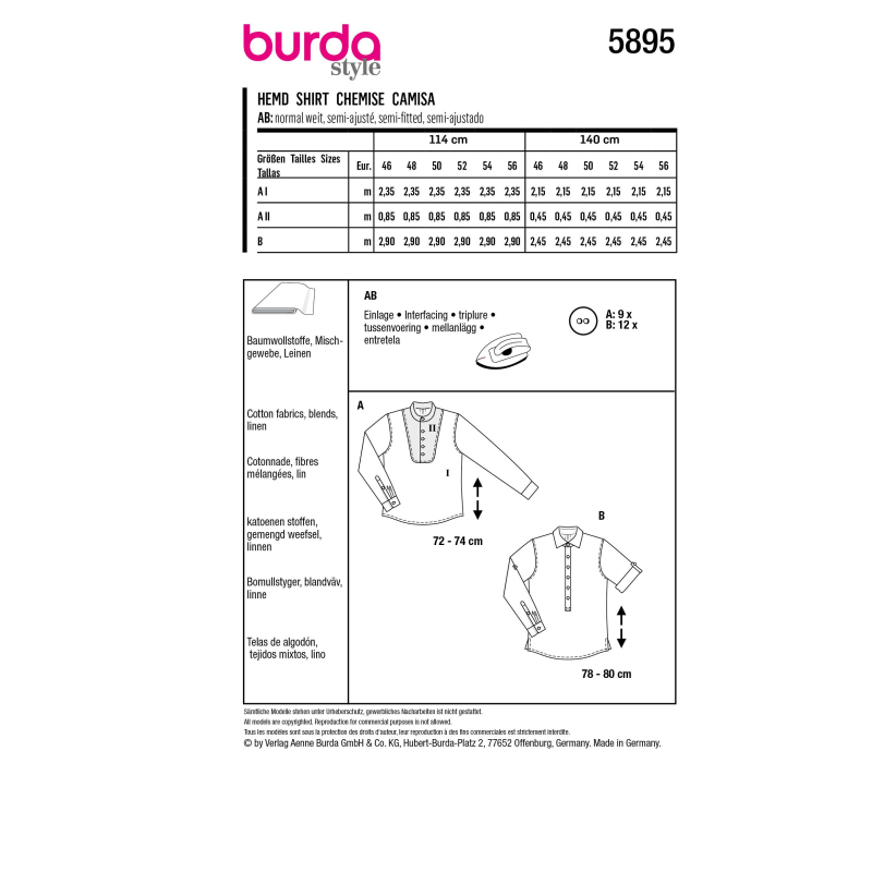 Patron Burda 5895 - Chemise