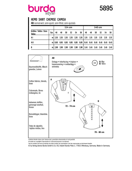 Patron Burda 5895 - Chemise