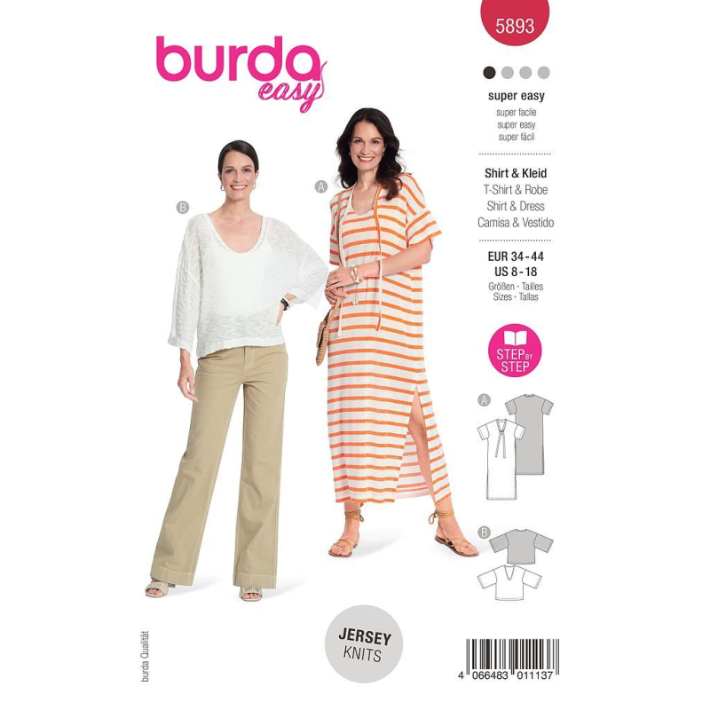 Patron Burda 5893 - Robe et un tee-shirt en tissu mailles