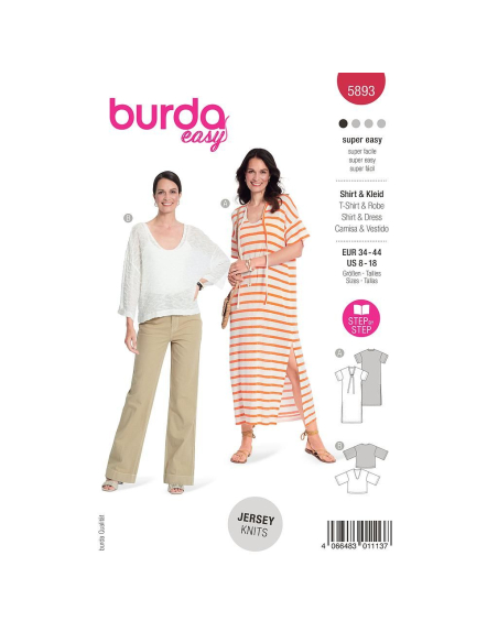 Patron Burda 5893 - Robe et un tee-shirt en tissu mailles