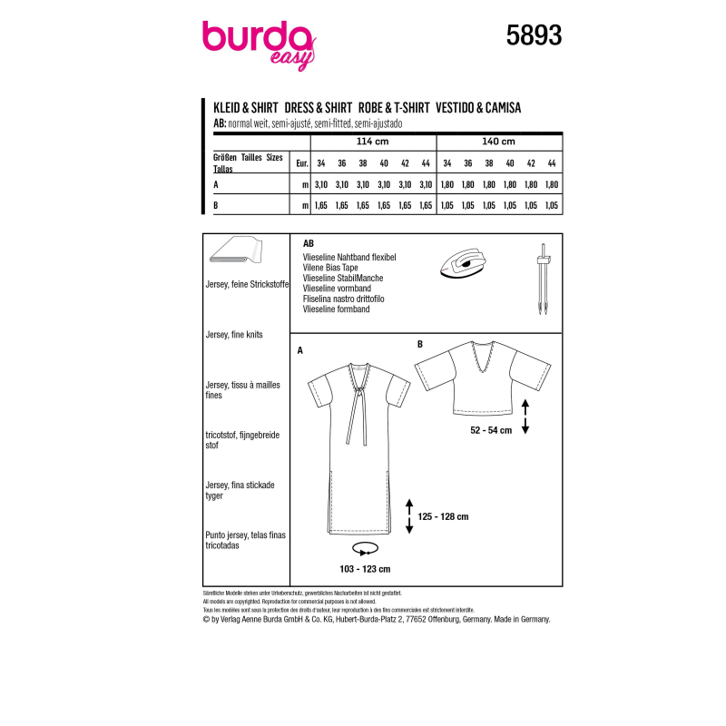 Patron Burda 5893 - Robe et un tee-shirt en tissu mailles