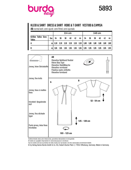 Patron Burda 5893 - Robe et un tee-shirt en tissu mailles