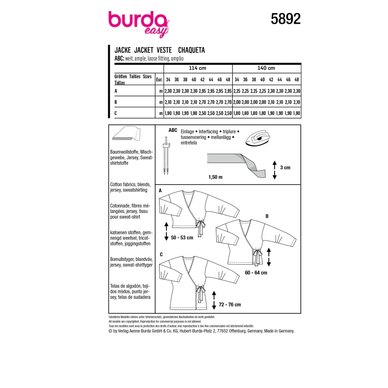 Patron Burda 5892 - Vestes cache-cœur