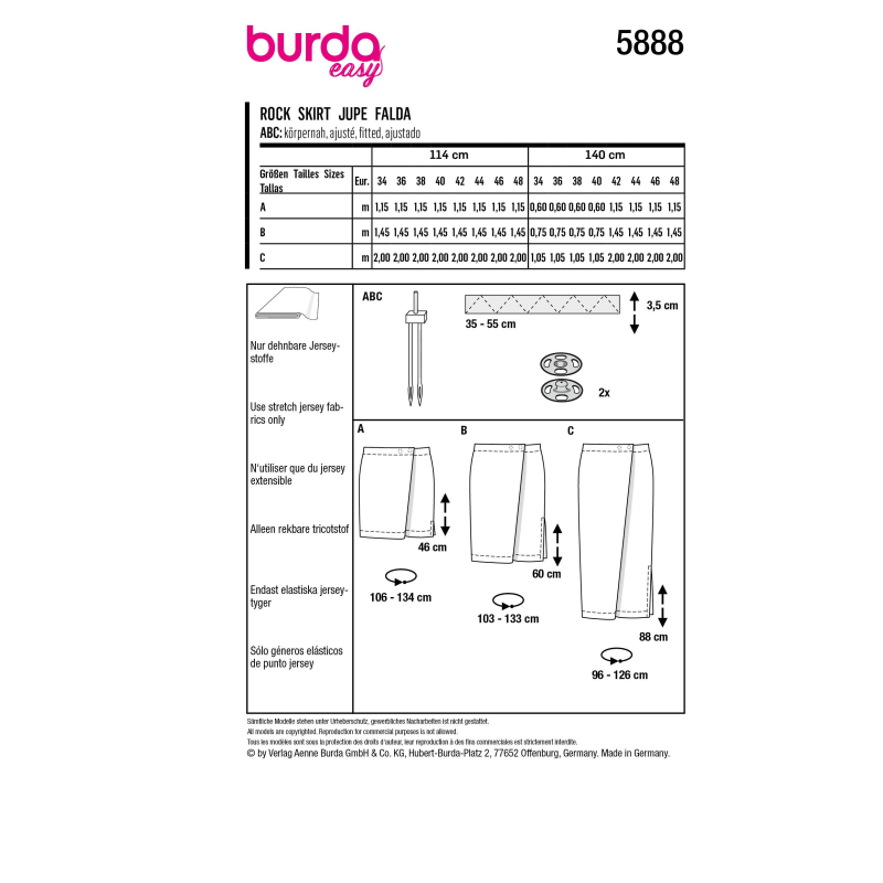 Patron Burda 5888 - Jupe droite avec fente latérale