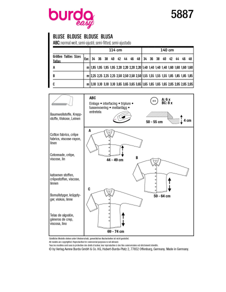 Patron Burda 5887 - Blouse en diverses longueurs