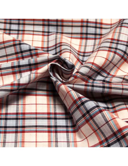 Tissu chemise - Carreaux bleu, rouge & rose