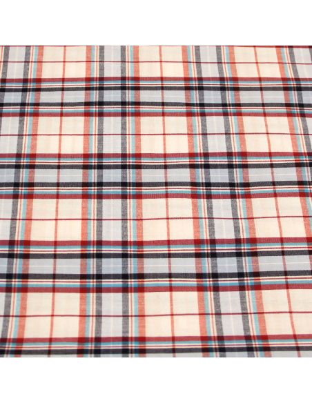 Tissu chemise - Carreaux bleu, rouge & rose