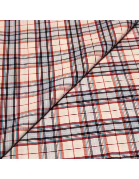 Tissu chemise - Carreaux bleu, rouge & rose