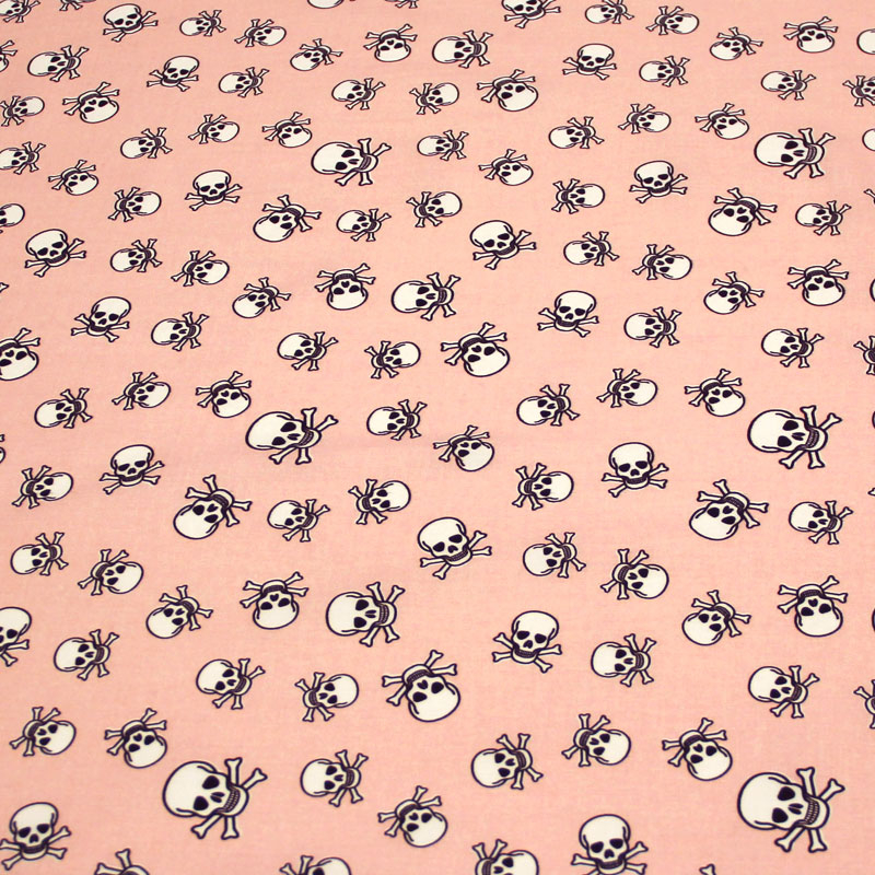 Toile coton & élasthanne - Tête de mort fond rose