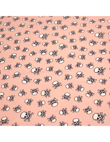 Toile coton & élasthanne - Tête de mort fond rose