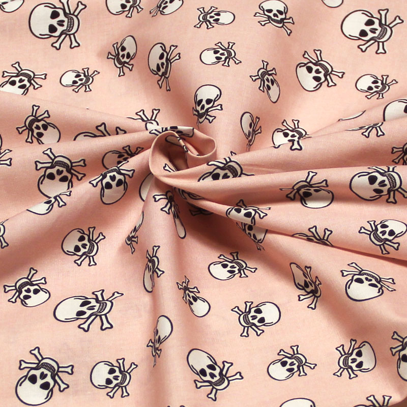 Toile coton & élasthanne - Tête de mort fond rose