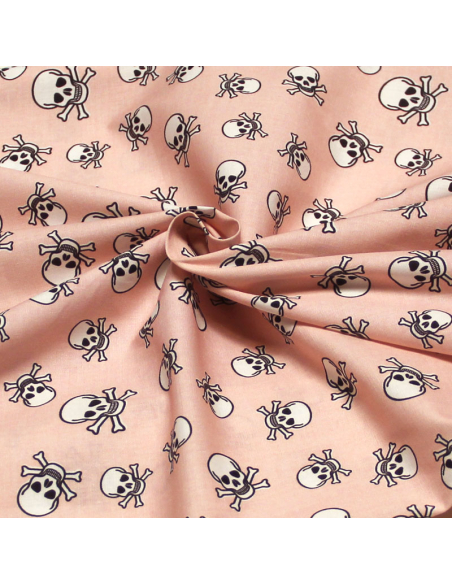 Toile coton & élasthanne - Tête de mort fond rose