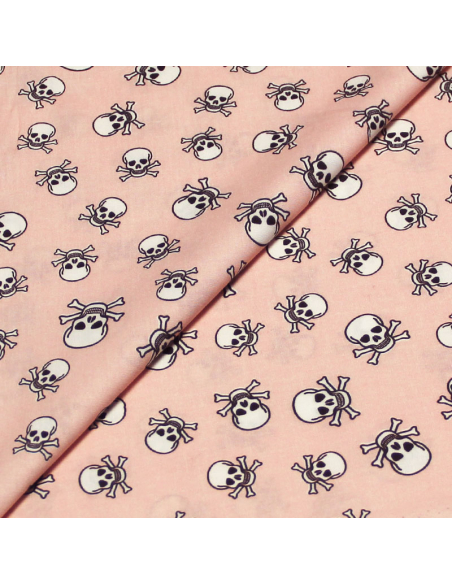 Toile coton & élasthanne - Tête de mort fond rose