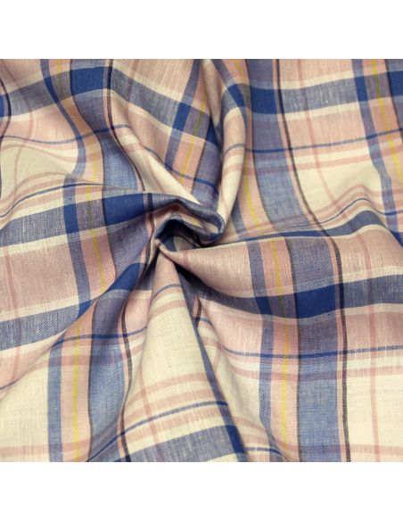Tissu chemise 100% coton - Carreaux bleu & rose