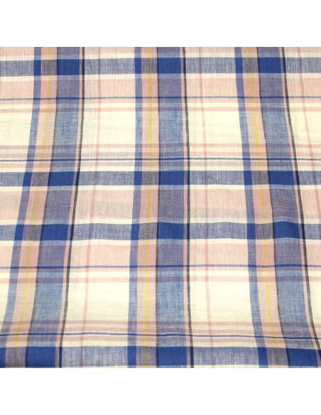 Tissu chemise 100% coton - Carreaux bleu & rose