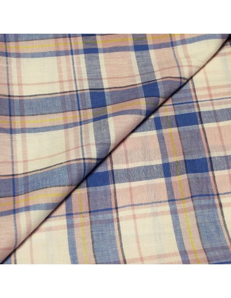Tissu chemise 100% coton - Carreaux bleu & rose