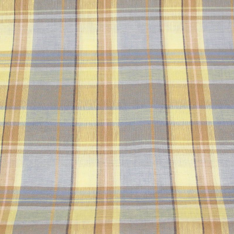 Tissu chemise 100% coton - Carreaux bleu & jaune