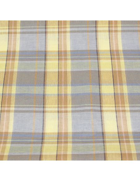 Tissu chemise 100% coton - Carreaux bleu & jaune
