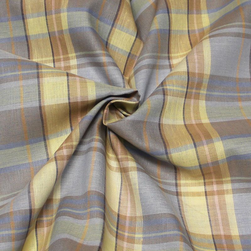 Tissu chemise 100% coton - Carreaux bleu & jaune