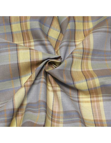 Tissu chemise 100% coton - Carreaux bleu & jaune