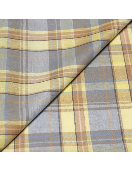 Tissu chemise 100% coton - Carreaux bleu & jaune