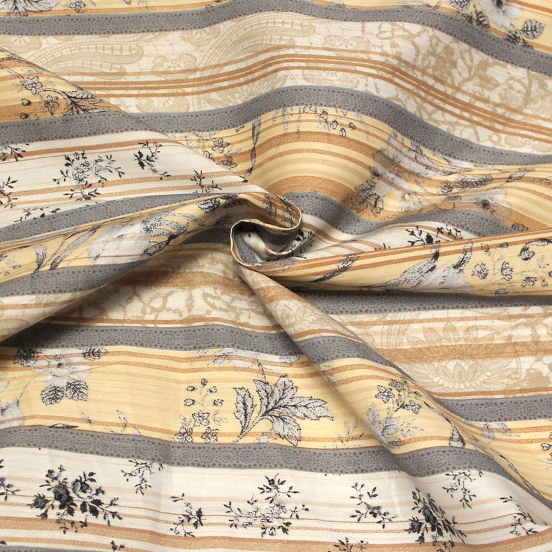 Popeline coton & élasthanne - Rayure bayadère fleuri