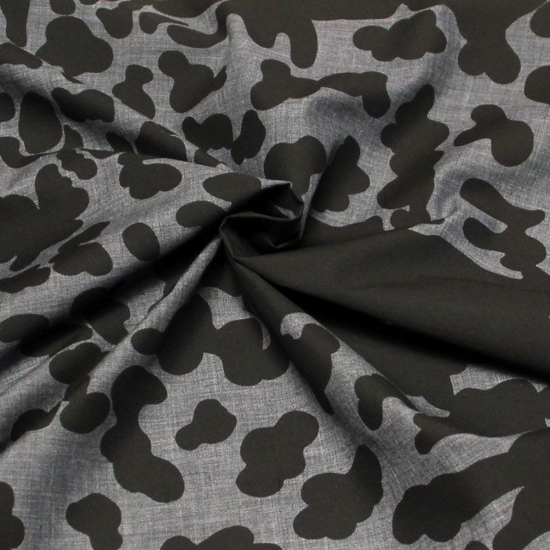 Batiste 100% coton - Tacheté noir fond gris