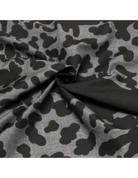 Batiste 100% coton - Tacheté noir fond gris