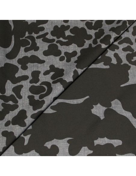 Batiste 100% coton - Tacheté noir fond gris