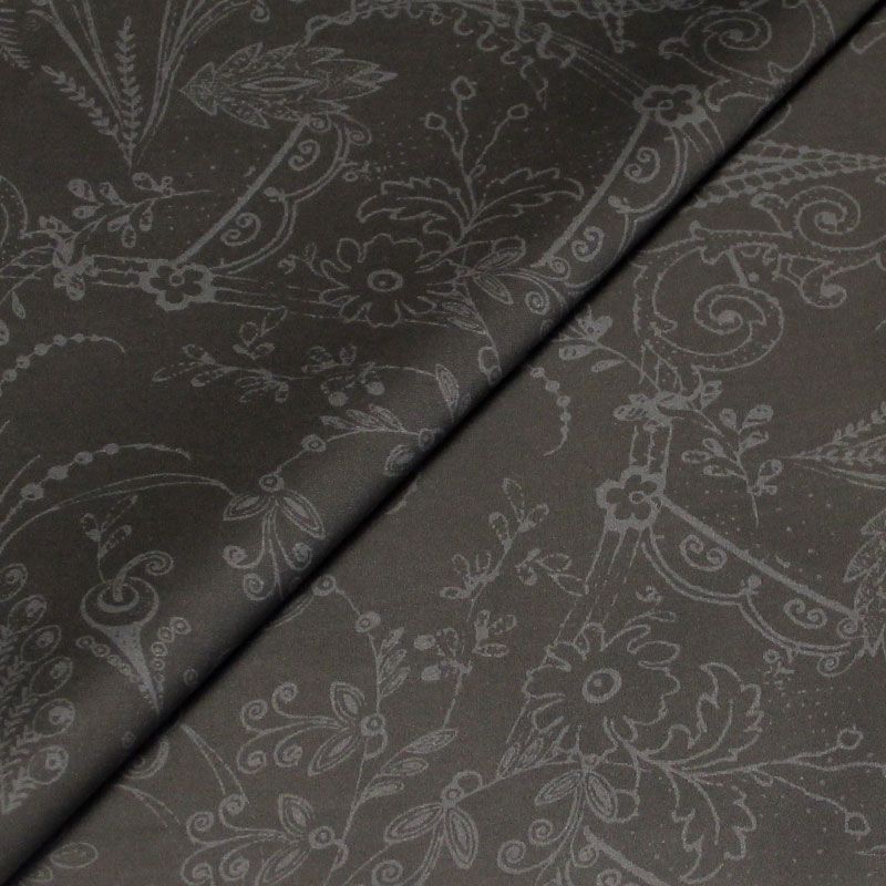 Batiste coton & élasthanne - Floral gris fond athracite