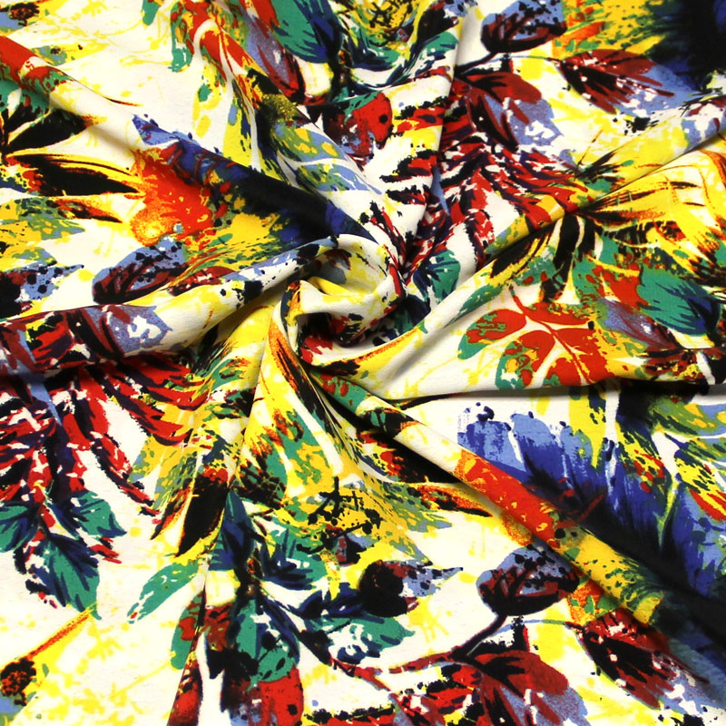 Crêpe marocain - Palme multicolore fond écru