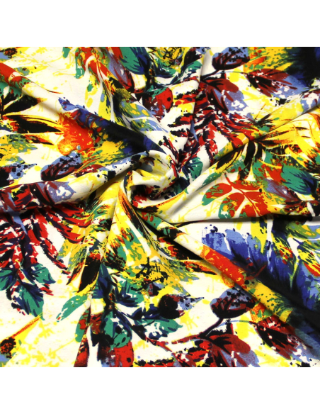 Crêpe marocain - Palme multicolore fond écru