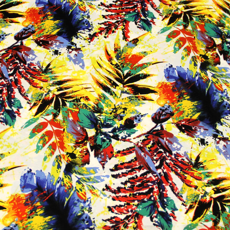 Crêpe marocain - Palme multicolore fond écru