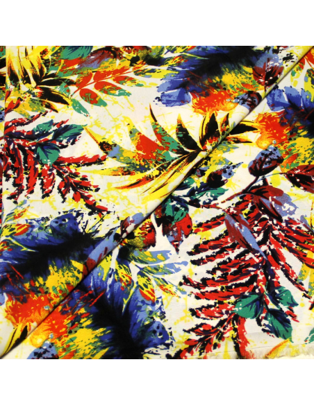 Crêpe marocain - Palme multicolore fond écru