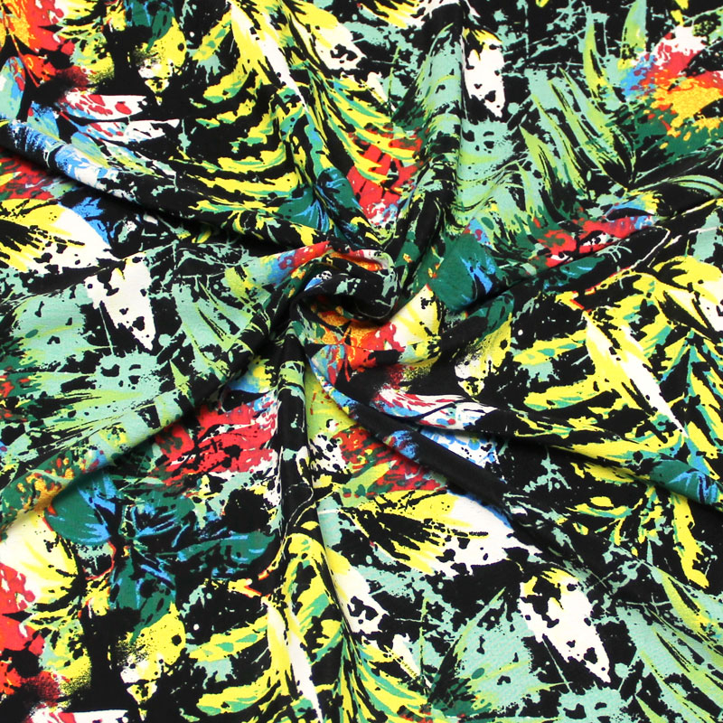 Crêpe marocain - Palme multicolore fond noir