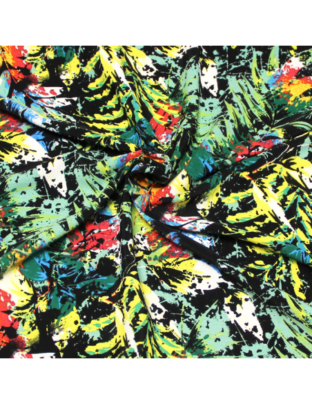 Crêpe marocain - Palme multicolore fond noir