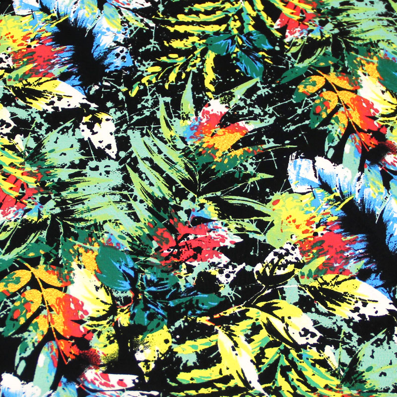 Crêpe marocain - Palme multicolore fond noir