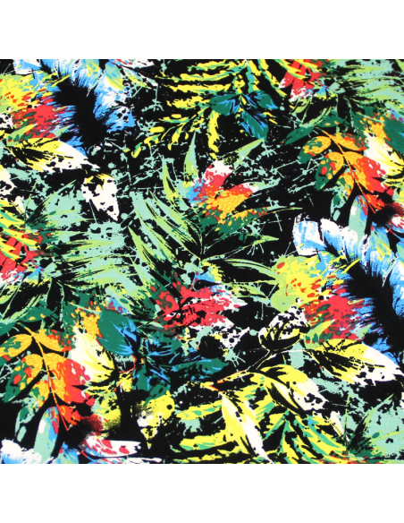 Crêpe marocain - Palme multicolore fond noir