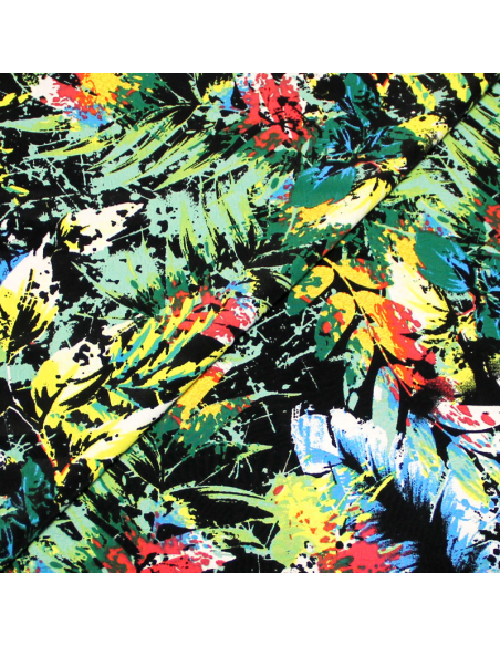 Crêpe marocain - Palme multicolore fond noir