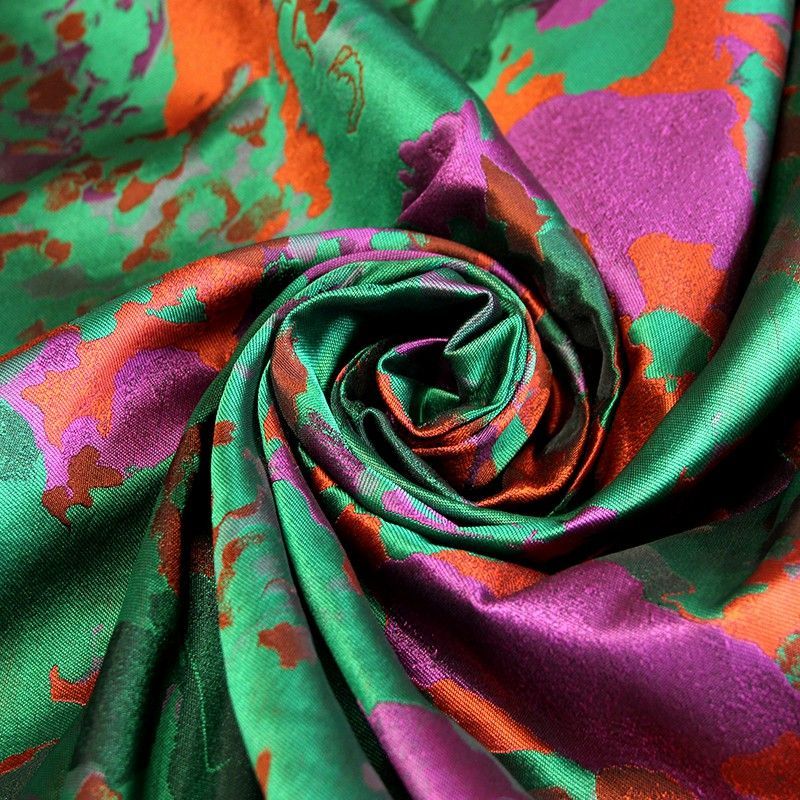 Tissu broché - Motif abstrait violet & vert double face 
