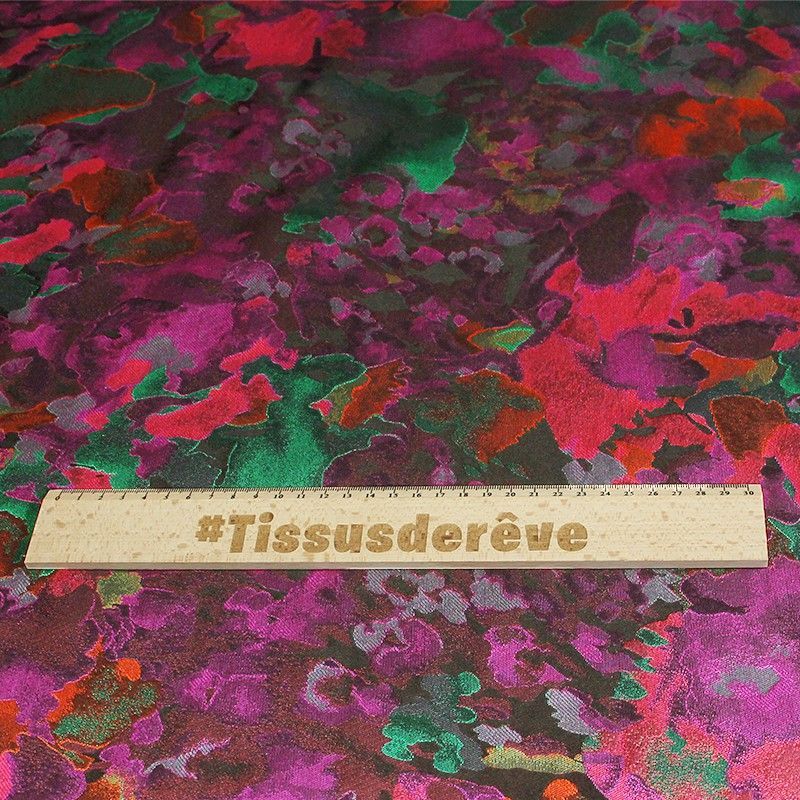 Tissu broché - Motif abstrait violet & vert double face 