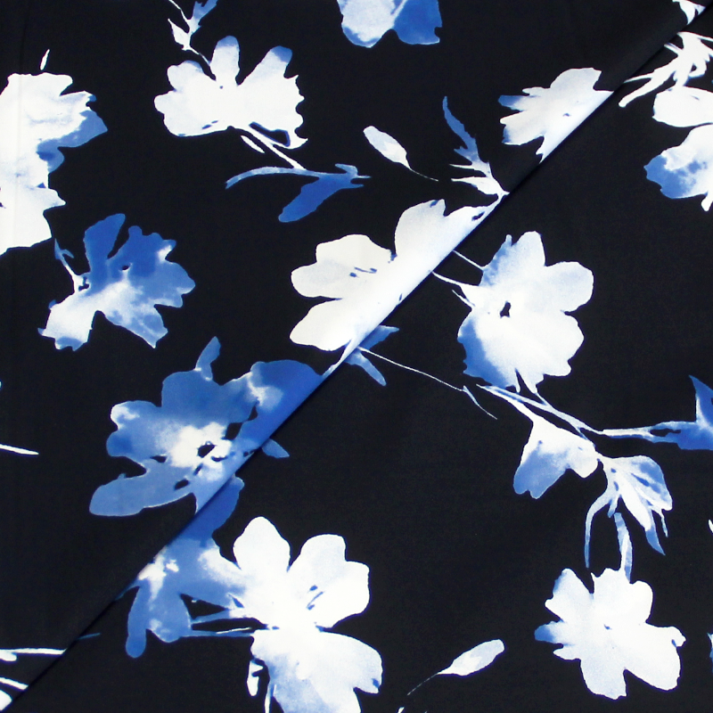 Tissu maillot de bain - Fleuri bleu & blanc fond marine