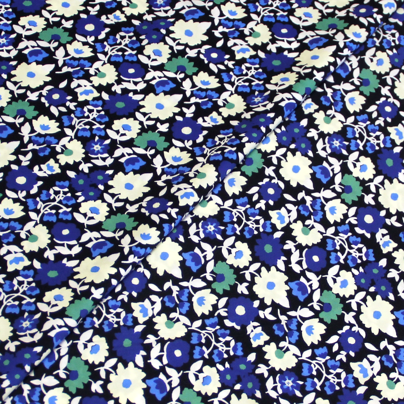 Tissu maillot de bain - Fleuri camaïeu de bleu fond marine