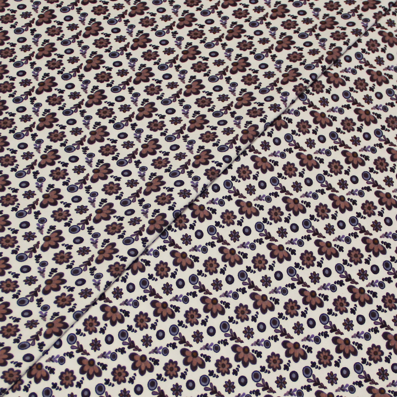 Jersey coton & élasthanne - Fleuri purple fond blanc