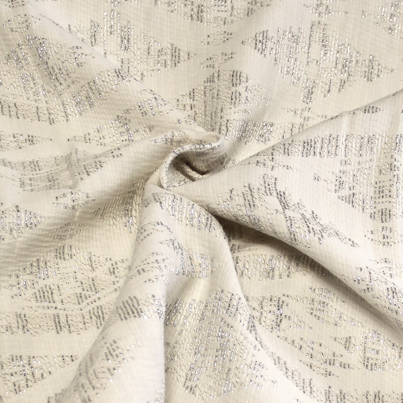 Tissu broché - Losange argent fond blanc
