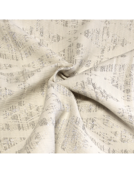 Tissu broché - Losange argent fond blanc