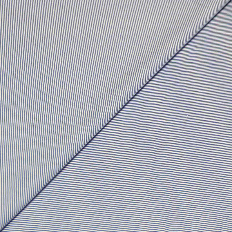 Tissu chemise 100% coton peigné - Rayé blanc & ciel